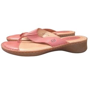 Born Red Leather Wedge Thong Sandals Rubber Sole Size 9